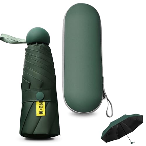 Sykrawki Reise-Regenschirm, 8 Rippen Taschenschirm mit Kapsel Fall,Kleiner UV-Regenschirm, Tragbarer Taschenschirm Für Männer Und Frauen (Dunkelgrün) von Sykrawki