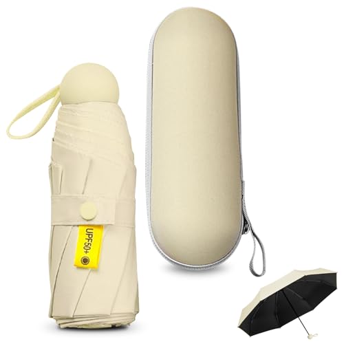 Sykrawki Reise-Regenschirm, 8 Rippen Taschenschirm mit Kapsel Fall,Kleiner UV-Regenschirm, Tragbarer Taschenschirm Für Männer Und Frauen (Jadegelb) von Sykrawki