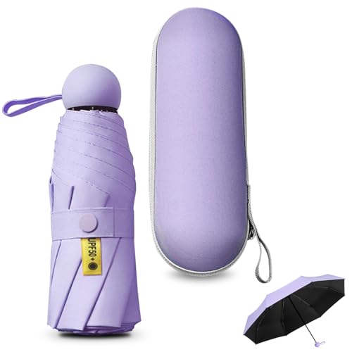 Sykrawki Reise-Regenschirm, 8 Rippen Taschenschirm mit Kapsel Fall,Kleiner UV-Regenschirm, Tragbarer Taschenschirm Für Männer Und Frauen (Lila) von Sykrawki