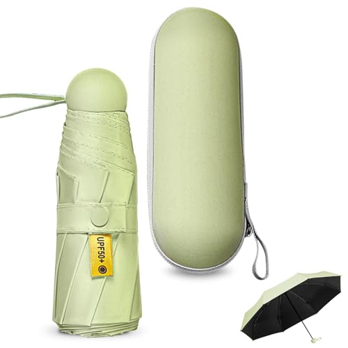 Sykrawki Reise-Regenschirm, 8 Rippen Taschenschirm mit Kapsel Fall,Kleiner UV-Regenschirm, Tragbarer Taschenschirm Für Männer Und Frauen (Matcha Grün) von Sykrawki