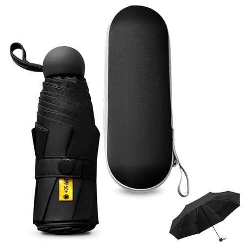 Sykrawki Reise-Regenschirm, 8 Rippen Taschenschirm mit Kapsel Fall,Kleiner UV-Regenschirm, Tragbarer Taschenschirm Für Männer Und Frauen (Schwarz) von Sykrawki