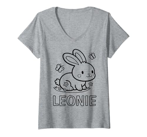 Damen Leonie Name Hase Häschen Osterhase zum Ausmalen Mädchenname T-Shirt mit V-Ausschnitt Damen Leonie Name Hase Häschen Osterhase zum Ausmalen Mädchenname T-Shirt mit V-Ausschnitt von SylColor Namensgeschenke mit Aufdruck zum Malen
