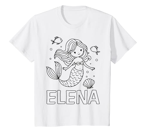 Kinder Elena Name Süßes Kindermotiv Meerjungfrau zum Ausmalen T-Shirt Kinder Elena Name Süßes Kindermotiv Meerjungfrau zum Ausmalen T-Shirt von SylColor Namensgeschenke mit Aufdruck zum Malen