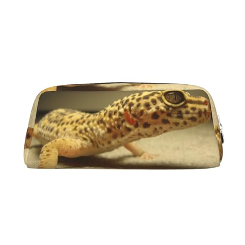 Sandfarbenes Federmäppchen mit Leoparden-Gecko-Druck, Mehrzweck-Aufbewahrung für Schule, Büro und Reisen, silber, Einheitsgröße, Schulranzen von Sylale