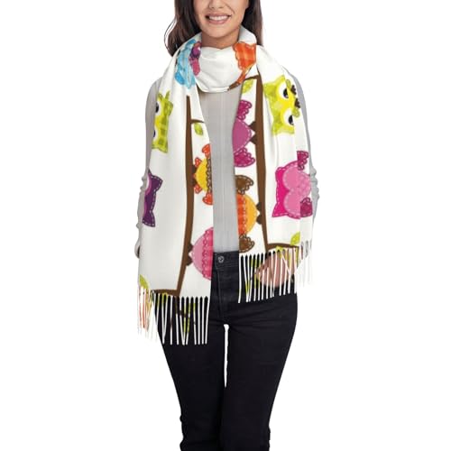 Winterschal – Eulen auf Ästen Frauen lange Schals warme Quaste Schal Stola für Frauen Damen, Eulen auf Ästen, One size von Sylale