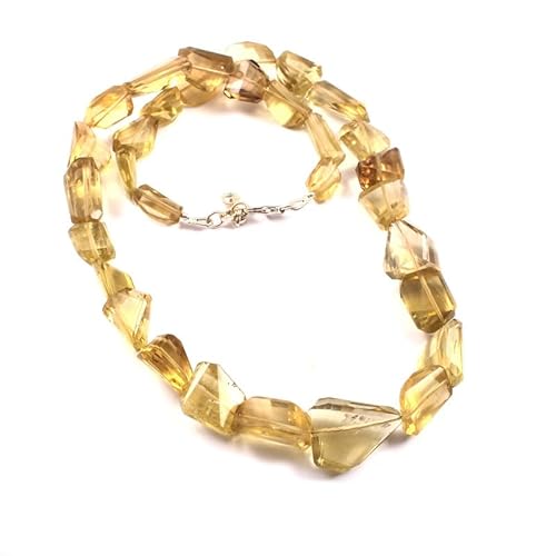 Natürliche Zitrone Quarz Laser geschnitten facettierte Tumble Perlen Edelstein Halskette | Zitronenquarz-Nuggets Perlenschmuck mit Verschluss aus 925er Sterlingsilber und verstellbarer Kette von Sylph Gems