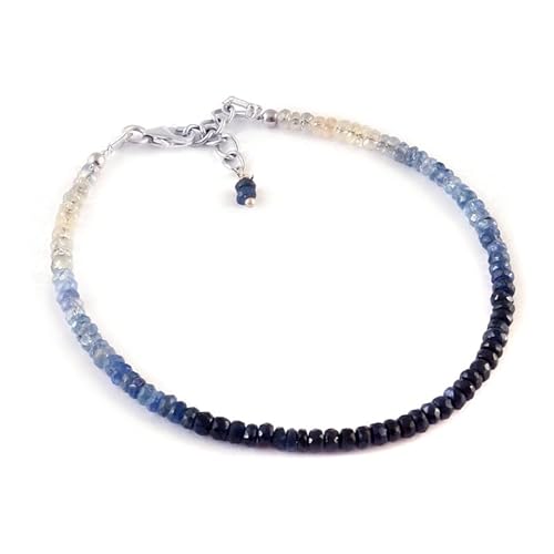 Sylph Gems 925 Sterling Silber natürliche Blauer Saphir Edelstein facettiertes Rondelle Perlen armband für Frauen | 8 Zoll handgemachtes Designer zierliches Chakra Heilarmband für Sternzeichen von Sylph Gems