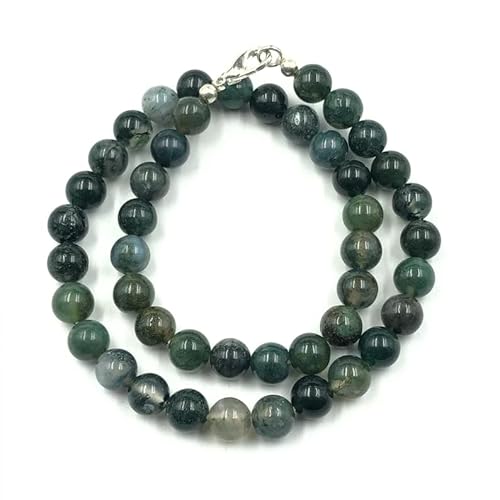 Sylph Gems AAA Qualität Natürliche Moosachat 6mm runde Perlen Edelstein Halskette für Frauen | Chakra Heilungskette | Handgefertigte Halskette für Männer | Moosachat Halskette | 20 Zoll Halskette von Sylph Gems