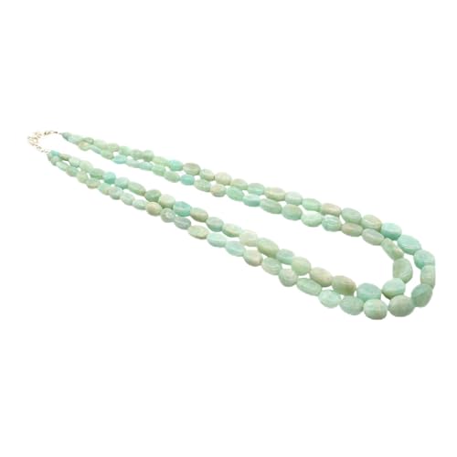 Sylph Gems Natürliche Amazonit ovale Perlen mehrschichtige Halskette | Amazonit große Perle zweilagiger Edelstein Perlenschmuck mit 925 Sterling Silber Verschluss und verstellbarer Kette von Sylph Gems