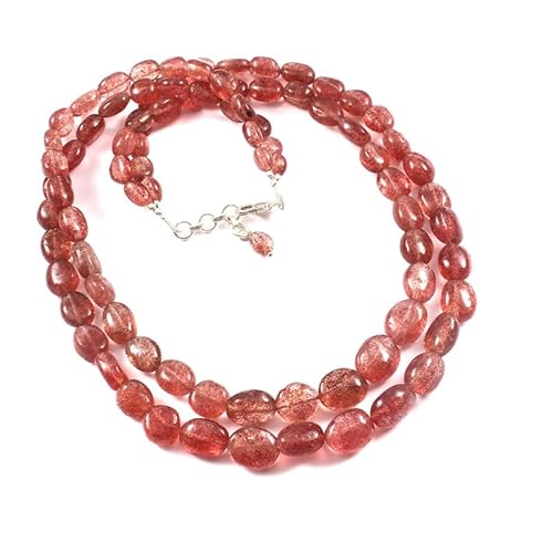 Sylph Gems Natürliche Erdbeerquarz ovale Perlen mehrschichtige Halskette | Erdbeerquarz große Perle zweilagiger Edelstein Perlenschmuck mit 925 Sterling Silber Verschluss und verstellbarer Kette von Sylph Gems