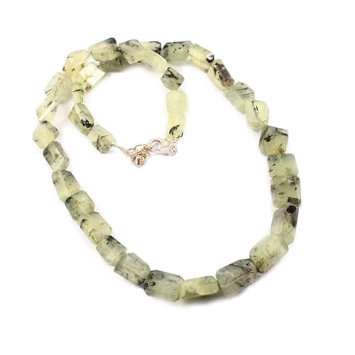 Sylph Gems Natürliche Prehnit facettierte Tumble Perlen Edelstein Halskette | Prehnit-Nuggets Perlenschmuck mit Verschluss aus 925er Sterlingsilber und verstellbarer Kette von Sylph Gems