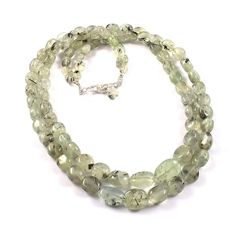 Sylph Gems Natürliche Prehnit ovale Perlen mehrschichtige Halskette | Prehnit große Perle zweilagiger Edelstein Perlenschmuck mit 925 Sterling Silber Verschluss und verstellbarer Kette von Sylph Gems