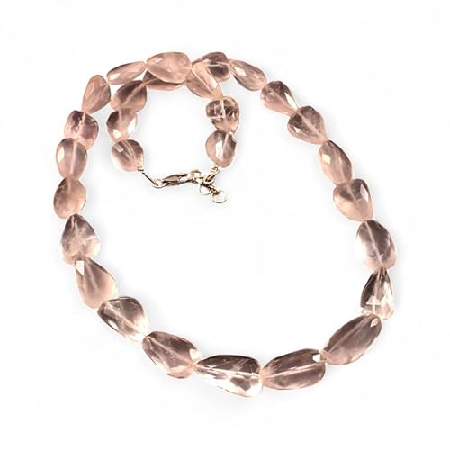 Sylph Gems Natürliche Rosenquarz facettierte Tumble Perlen Edelstein Halskette | Rosenquarz Nuggets Perlenschmuck mit Verschluss aus 925er Sterlingsilber und verstellbarer Kette von Sylph Gems