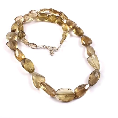 Sylph Gems Natürliche Zitrone Quarz facettierte Tumble Perlen Edelstein Halskette | Zitronenquarz-Nuggets Perlenschmuck mit Verschluss aus 925er Sterlingsilber und verstellbarer Kette von Sylph Gems
