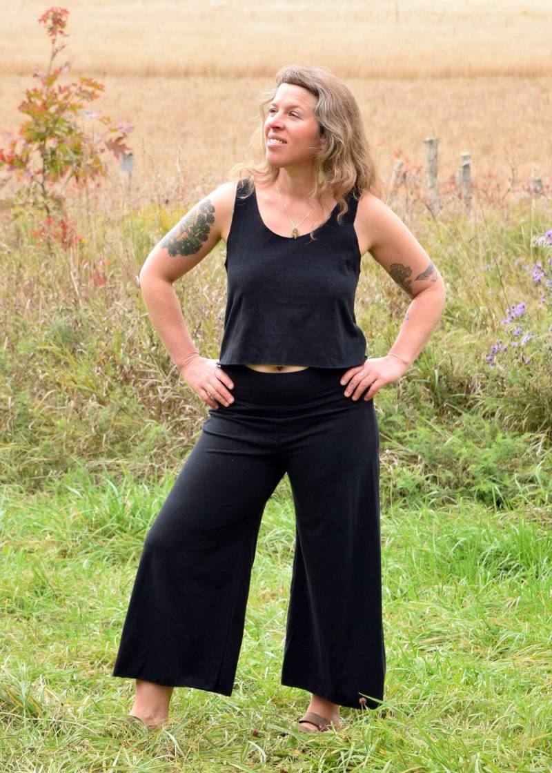 Hanf-Mischung Gaucho-Hose Hose Mit Weitem Bein Hanf-Mischung Gaucho-Hose Hose Mit Weitem Bein von SylphEcoWear