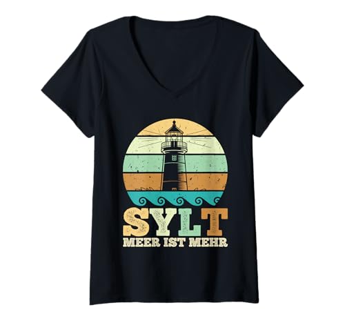 Damen Insel Sylt Meer IST MEHR Wattenmeer Lustig Nordsee T-Shirt mit V-Ausschnitt von Sylt Geschenk Nordsee Shirt Sylter Wattenmeer