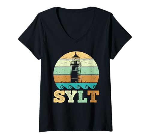 Damen Nordsee Insel Sylt Wattenmeer Lustiges Sylter T-Shirt mit V-Ausschnitt von Sylt Geschenk Nordsee Shirt Sylter Wattenmeer