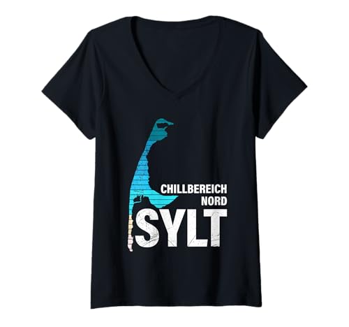Damen Nordsee Urlaub CHILL Bereich Nord Lustiges Sylt T-Shirt mit V-Ausschnitt von Sylt Geschenk Nordsee Shirt Sylter Wattenmeer
