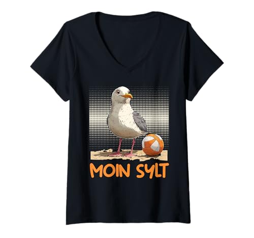 Damen Nordsee Urlaub Moin Sylt Wattenmeer Lustig Sylter T-Shirt mit V-Ausschnitt von Sylt Geschenk Nordsee Shirt Sylter Wattenmeer
