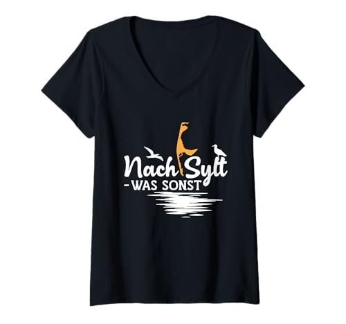 Damen Nordsee Urlaub NACH Sylt WATT SONST Lustiges Insel Sylt T-Shirt mit V-Ausschnitt von Sylt Geschenk Nordsee Shirt Sylter Wattenmeer