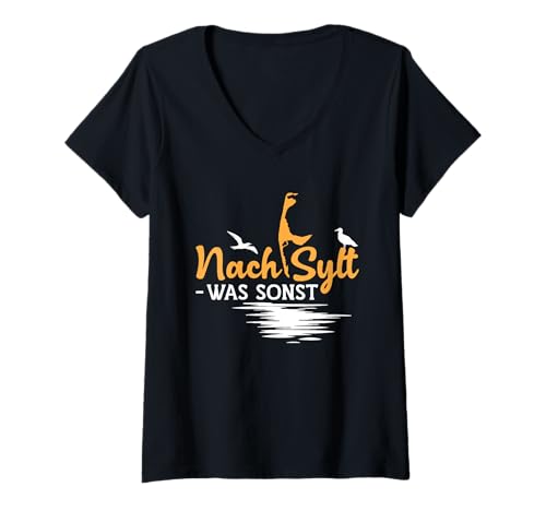Damen Nordsee Urlaub NACH Sylt WATT SONST Lustiges Insel Sylt T-Shirt mit V-Ausschnitt von Sylt Geschenk Nordsee Shirt Sylter Wattenmeer