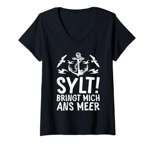 Damen Nordsee Urlaub Sylt BRINGT Mich ANS Meer Lustig Sylter T-Shirt mit V-Ausschnitt von Sylt Geschenk Nordsee Shirt Sylter Wattenmeer
