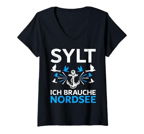 Damen Nordsee Urlaub Sylt ICH Brauche NORDSEE Lustig Sylter T-Shirt mit V-Ausschnitt von Sylt Geschenk Nordsee Shirt Sylter Wattenmeer
