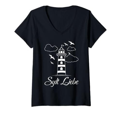 Damen Nordsee Urlaub Sylt Liebe Lustiges Wattenmeer T-Shirt mit V-Ausschnitt von Sylt Geschenk Nordsee Shirt Sylter Wattenmeer