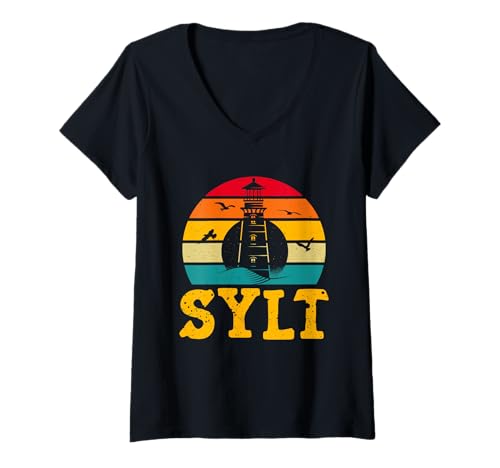 Damen Nordsee Urlaub Sylt NORDSEE Insel Lustiges Sylter T-Shirt mit V-Ausschnitt von Sylt Geschenk Nordsee Shirt Sylter Wattenmeer