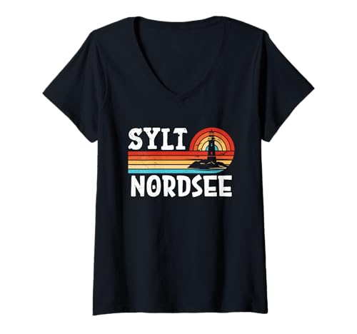Damen Nordsee Urlaub Sylt NORDSEE Insel Lustiges Sylter T-Shirt mit V-Ausschnitt von Sylt Geschenk Nordsee Shirt Sylter Wattenmeer