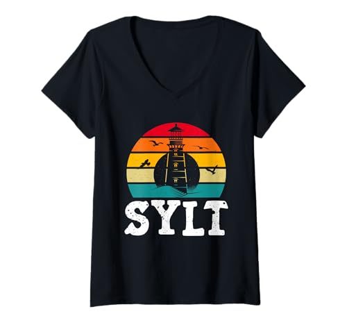 Damen Nordsee Urlaub Sylt NORDSEE Insel Lustiges Sylter T-Shirt mit V-Ausschnitt von Sylt Geschenk Nordsee Shirt Sylter Wattenmeer