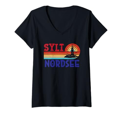 Damen Nordsee Urlaub Sylt NORDSEE Insel Lustiges Sylter T-Shirt mit V-Ausschnitt von Sylt Geschenk Nordsee Shirt Sylter Wattenmeer