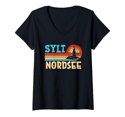 Damen Nordsee Urlaub Sylt NORDSEE Insel Lustiges Sylter T-Shirt mit V-Ausschnitt von Sylt Geschenk Nordsee Shirt Sylter Wattenmeer
