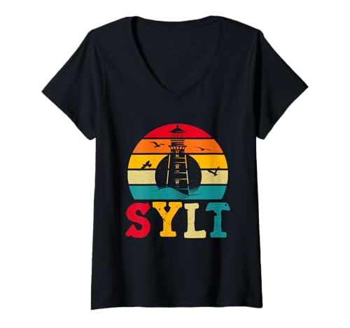 Damen Nordsee Urlaub Sylt NORDSEE Insel Lustiges Sylter T-Shirt mit V-Ausschnitt von Sylt Geschenk Nordsee Shirt Sylter Wattenmeer