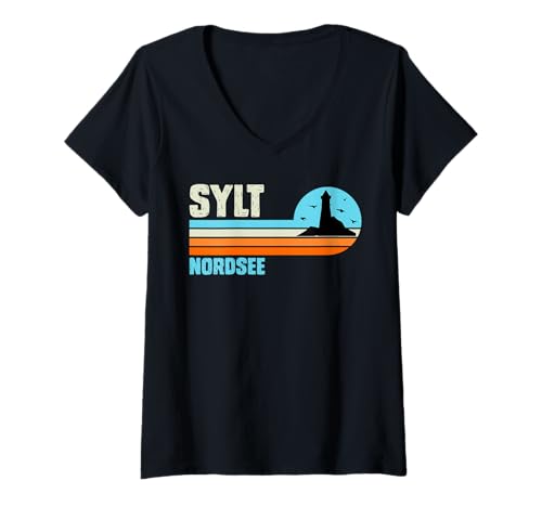 Damen Nordsee Urlaub Sylt NORDSEE Wattenmeer Lustig Sylt Reise T-Shirt mit V-Ausschnitt von Sylt Geschenk Nordsee Shirt Sylter Wattenmeer