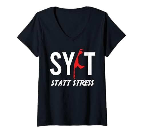 Damen Nordsee Urlaub Sylt STATT Stress Lustiges Sylter T-Shirt mit V-Ausschnitt von Sylt Geschenk Nordsee Shirt Sylter Wattenmeer