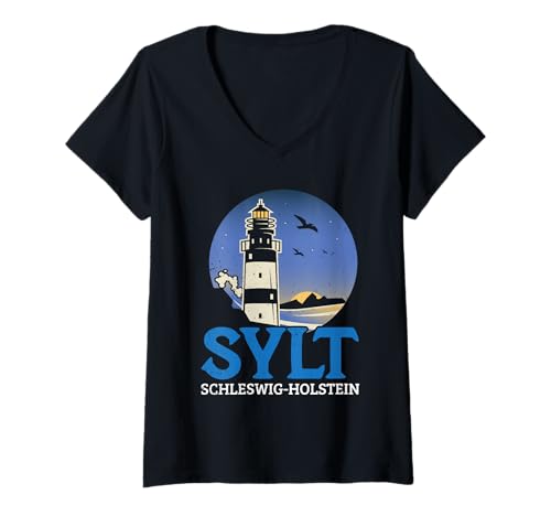 Damen Nordsee Urlaub Sylt Schleswig Holstein Lustiges Insel Sylt T-Shirt mit V-Ausschnitt von Sylt Geschenk Nordsee Shirt Sylter Wattenmeer