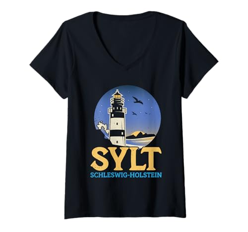 Damen Nordsee Urlaub Sylt Schleswig Holstein Lustiges Insel Sylt T-Shirt mit V-Ausschnitt von Sylt Geschenk Nordsee Shirt Sylter Wattenmeer