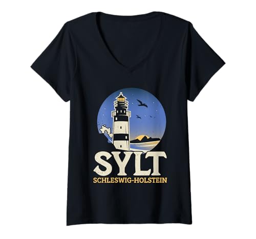 Damen Nordsee Urlaub Sylt Schleswig Holstein Lustiges Insel Sylt T-Shirt mit V-Ausschnitt von Sylt Geschenk Nordsee Shirt Sylter Wattenmeer