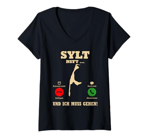 Damen Nordsee Urlaub WENN Sylt Ruft Lustiges Insel Sylt T-Shirt mit V-Ausschnitt von Sylt Geschenk Nordsee Shirt Sylter Wattenmeer