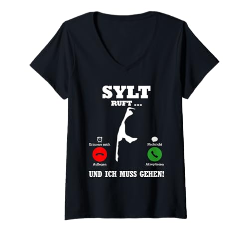 Damen Nordsee Urlaub WENN Sylt Ruft Lustiges Insel Sylt T-Shirt mit V-Ausschnitt von Sylt Geschenk Nordsee Shirt Sylter Wattenmeer