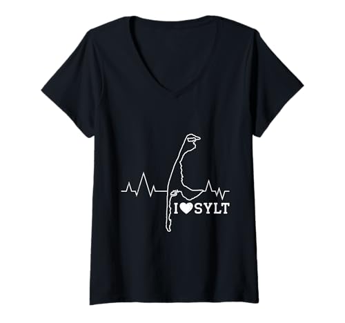 Damen Nordseeurlaub I Love Sylt Wattenmeer Lustiges Sylter T-Shirt mit V-Ausschnitt von Sylt Geschenk Nordsee Shirt Sylter Wattenmeer