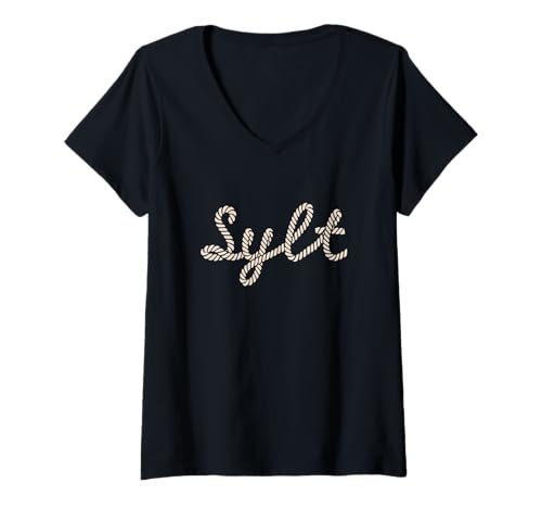 Damen Sylt T-Shirt mit V-Ausschnitt Damen Sylt T-Shirt mit V-Ausschnitt von Sylt Nordsee Fan Urlaub Geschenkidee
