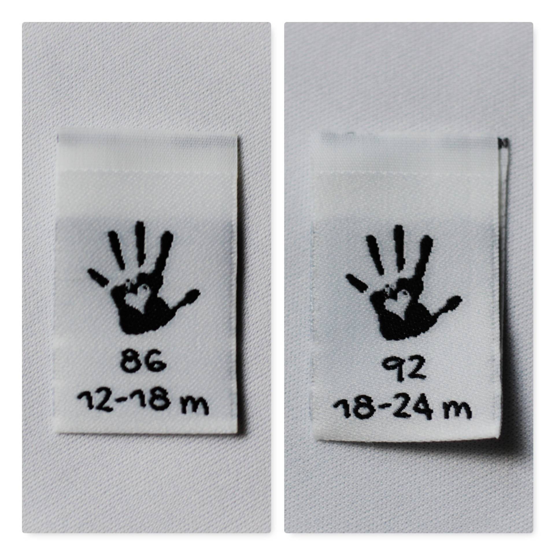 10 Gewebte Grössenetiketten Für Kinderkleidung Handmade Mix Je 5 Label in Gr.86 & Gr.92 Kein Ausbleichen Der Schrift Da Webetiketten von SylterNaehkultur