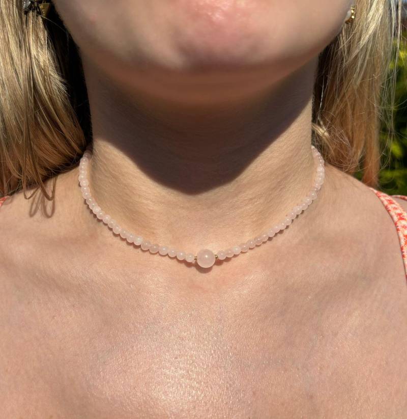 Rosenquarz Kette 40 45 50 cm - Heilstein Halskette, Geschenk Für Frauen, Boho Schmuck, Handgemacht, Naturstein von Milamoonshop