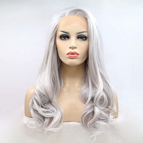 Sylvia Silber Grau Perücke hitzebeständig Body Wave Synthetische Lace Front Perücken für Lady Mädchen Lang Hellgrau Haar Frauen von Sylvia