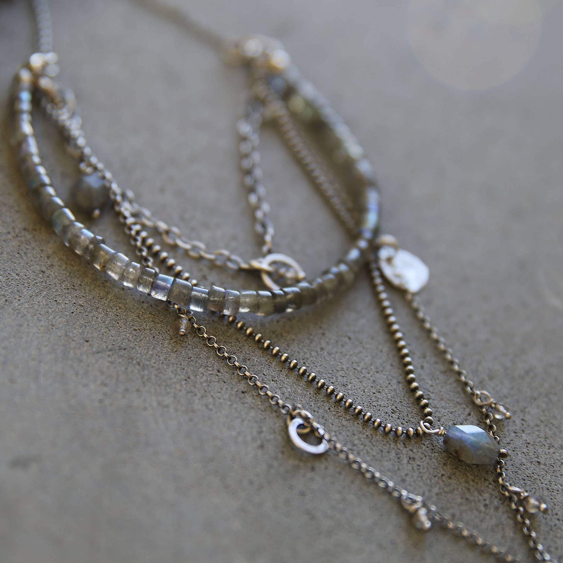 Labradorit Halskette Sterling Silber, Layered Für Frauen, Boho Geschenk Sie, Multistrang Halskette, Charm von SylviaArtGallery