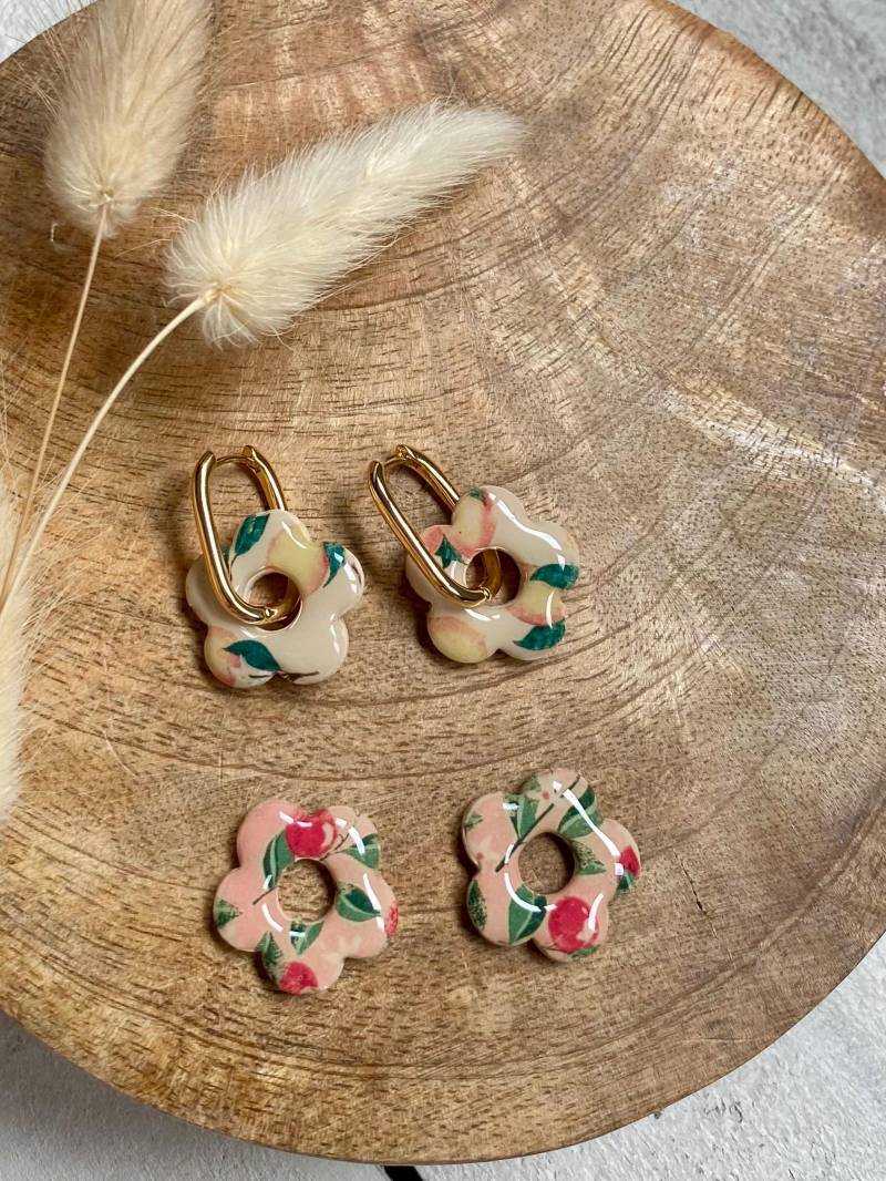 Ohrringe Clay Polymer Zitronen Blume Creole Gold Frucht von SylvisAccessoires