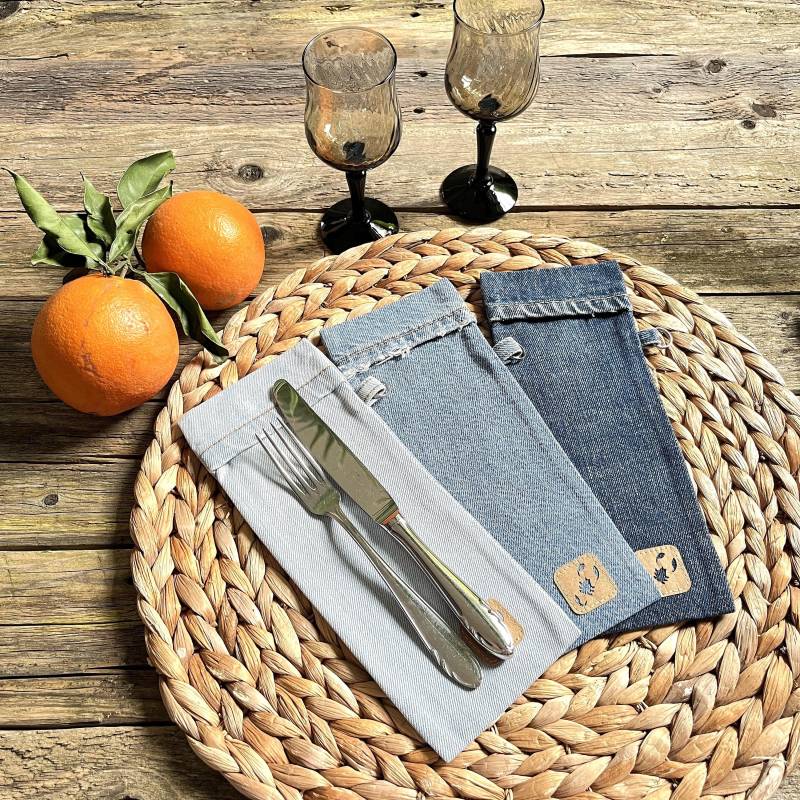 Bestecktasche Für Unterwegs, Tasche Campingbesteck, Bestecketui Reisebesteck Tasche, Outdoor Besteck To Go Jeans Upcycling von SylvisStitch