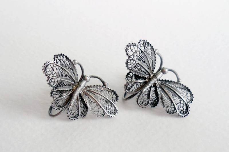 Circa 1950Er Jahre 835 Silber Schmetterling Schraubverschluss Ohrringe von SymbolandMagic